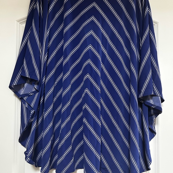NWOT SUSAN GRAVER Blue White Stripe Top V-Neck Dolman Batwing Sleeve XL Oversize - Picture 2 of 7
